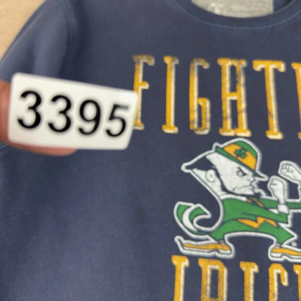 University T Fightin' Irish Mens L‎ Blue Crewneck Sweatshirt Notre Dame Mascot